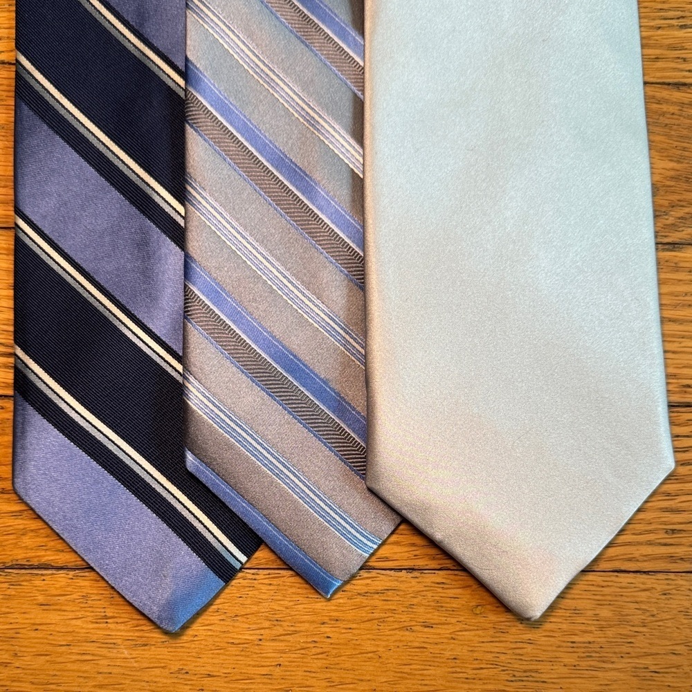 DKNY and Joseph & Feiss Striped Silk Tie Trio - Navy, Silver, Light Gray
